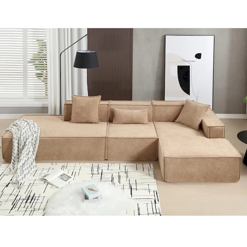 Ensemble canapé modulable minimaliste en L 4 places avec méridienne de 129,5 cm