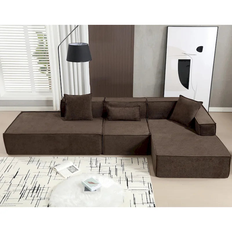Ensemble canapé modulable minimaliste en L 4 places avec méridienne de 129,5 cm