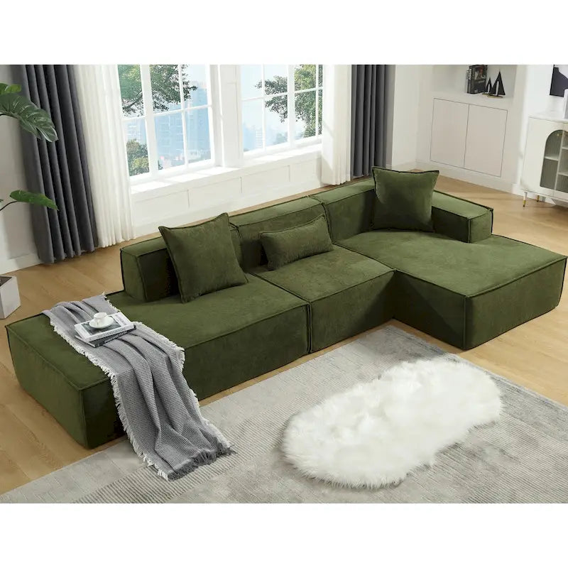 Ensemble canapé modulable minimaliste en L 4 places avec méridienne de 129,5 cm