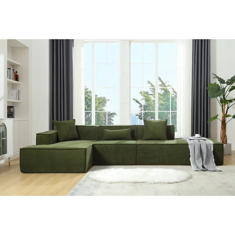 Ensemble canapé modulable minimaliste en L 4 places avec méridienne de 129,5 cm