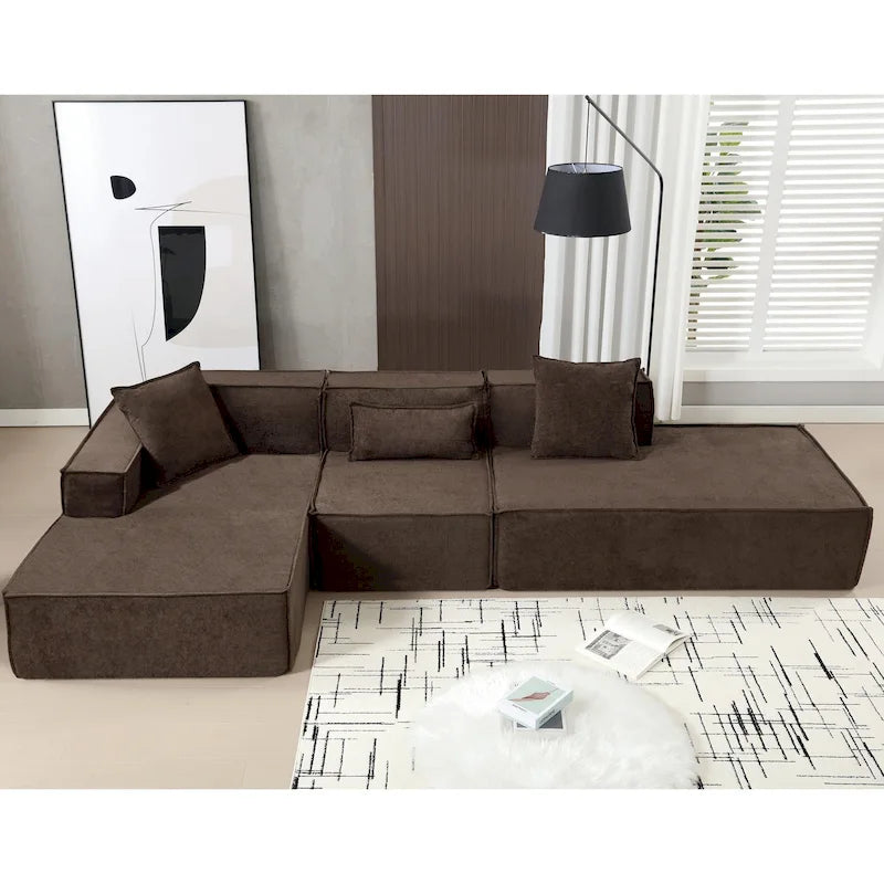 Ensemble canapé modulable minimaliste en L 4 places avec méridienne de 129,5 cm
