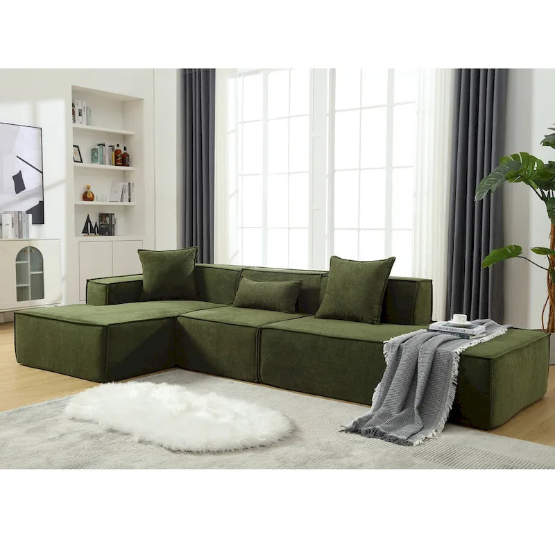 Ensemble canapé modulable minimaliste en L 4 places avec méridienne de 129,5 cm