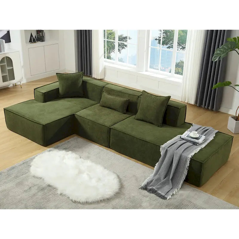 Ensemble canapé modulable minimaliste en L 4 places avec méridienne de 129,5 cm