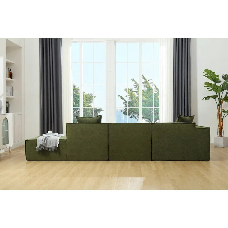 Ensemble canapé modulable minimaliste en L 4 places avec méridienne de 129,5 cm