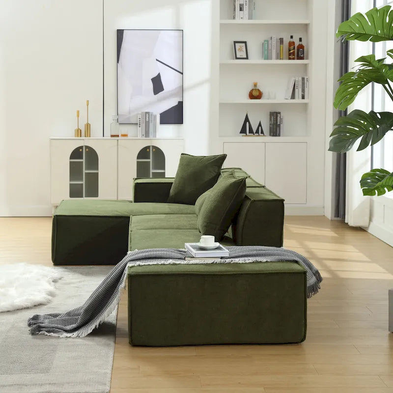 Ensemble canapé modulable minimaliste en L 4 places avec méridienne de 129,5 cm