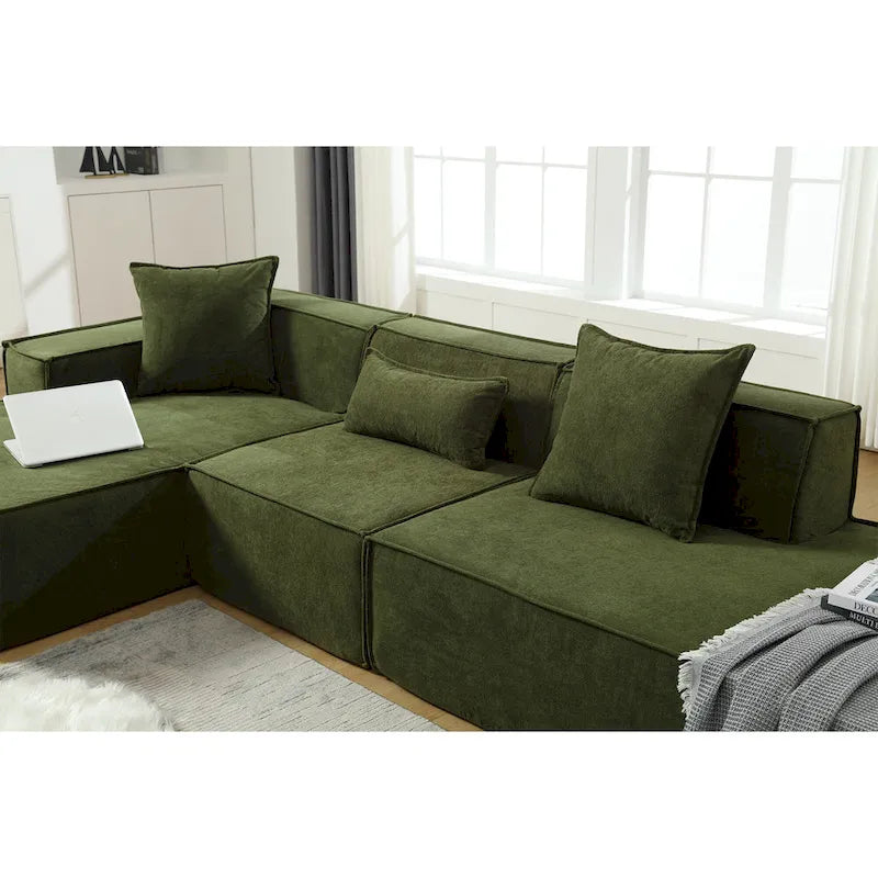 Ensemble canapé modulable minimaliste en L 4 places avec méridienne de 129,5 cm
