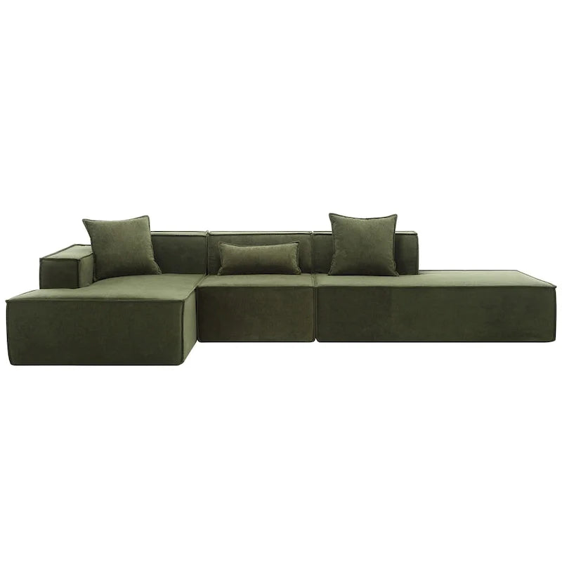 Ensemble canapé modulable minimaliste en L 4 places avec méridienne de 129,5 cm