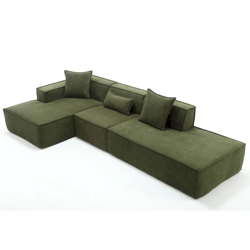 Ensemble canapé modulable minimaliste en L 4 places avec méridienne de 129,5 cm