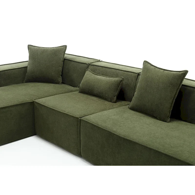 Ensemble canapé modulable minimaliste en L 4 places avec méridienne de 129,5 cm