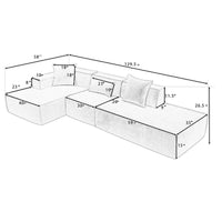 Ensemble canapé modulable minimaliste en L 4 places avec méridienne de 129,5 cm