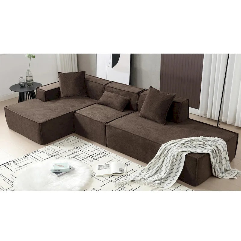 Ensemble canapé modulable minimaliste en L 4 places avec méridienne de 129,5 cm