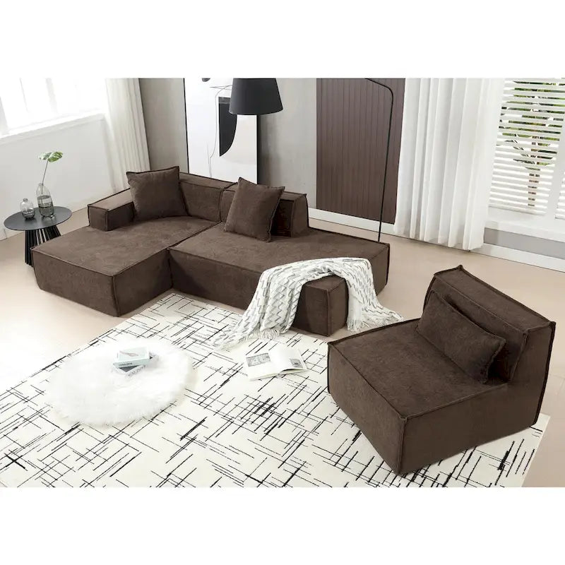 Ensemble canapé modulable minimaliste en L 4 places avec méridienne de 129,5 cm