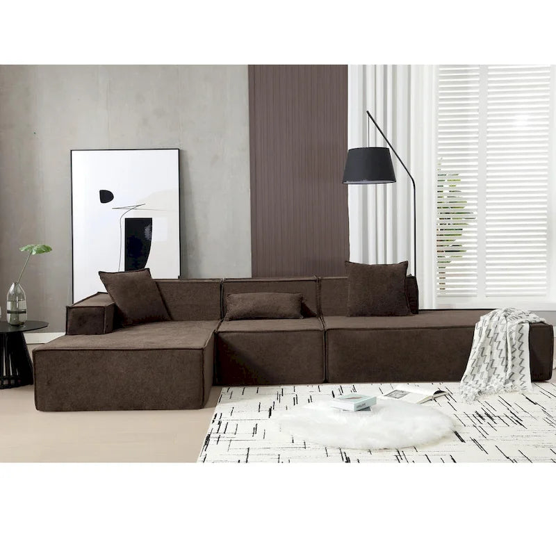 Ensemble canapé modulable minimaliste en L 4 places avec méridienne de 129,5 cm