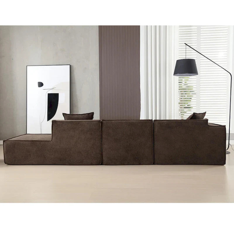 Ensemble canapé modulable minimaliste en L 4 places avec méridienne de 129,5 cm