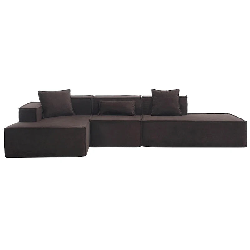 Ensemble canapé modulable minimaliste en L 4 places avec méridienne de 129,5 cm