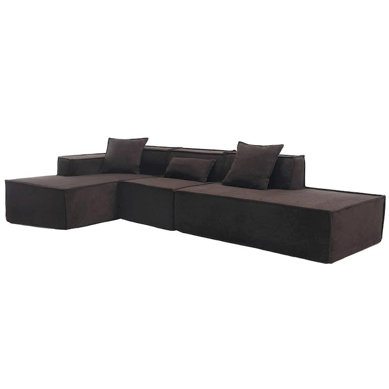 Ensemble canapé modulable minimaliste en L 4 places avec méridienne de 129,5 cm