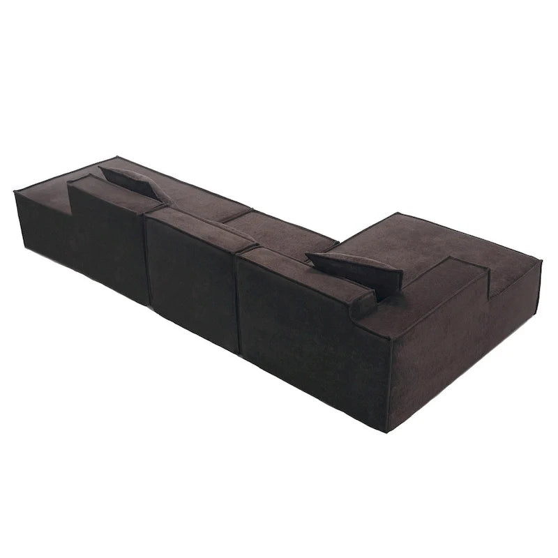 Ensemble canapé modulable minimaliste en L 4 places avec méridienne de 129,5 cm