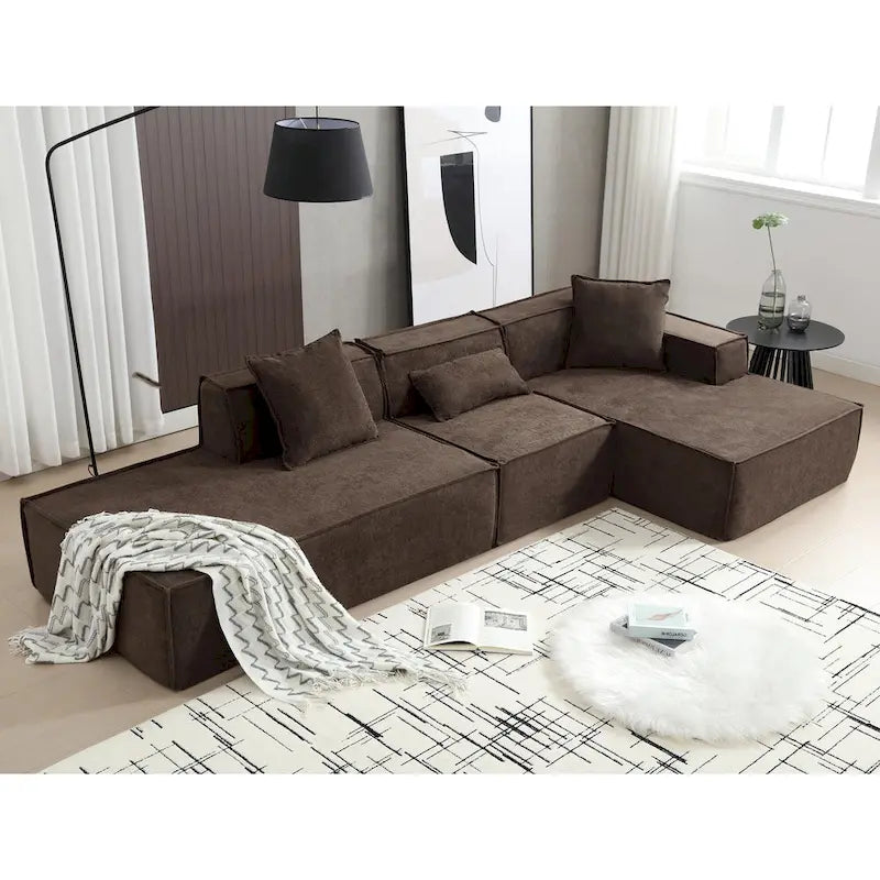 Ensemble canapé modulable minimaliste en L 4 places avec méridienne de 129,5 cm