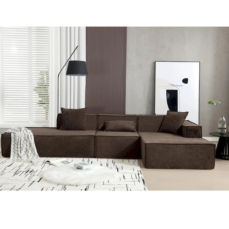 Ensemble canapé modulable minimaliste en L 4 places avec méridienne de 129,5 cm