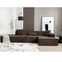Ensemble canapé modulable minimaliste en L 4 places avec méridienne de 129,5 cm