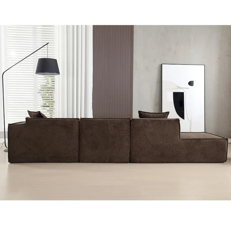 Ensemble canapé modulable minimaliste en L 4 places avec méridienne de 129,5 cm