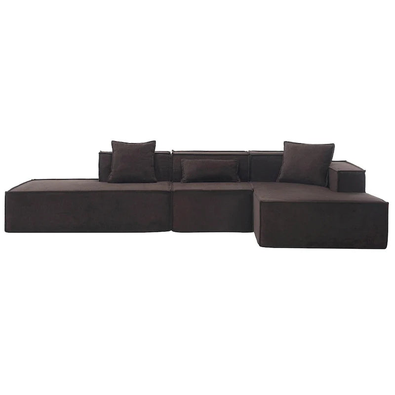 Ensemble canapé modulable minimaliste en L 4 places avec méridienne de 129,5 cm