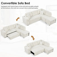Canapé d'angle 4 places en L de 86,6 po avec lit gigogne, pouf mobile, ports USB et table rabattable avec porte-gobelets