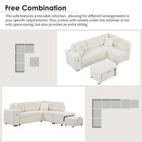 Canapé d'angle 4 places en L de 86,6 po avec lit gigogne, pouf mobile, ports USB et table rabattable avec porte-gobelets