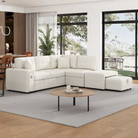 Canapé d'angle 4 places en L de 86,6 po avec lit gigogne, pouf mobile, ports USB et table rabattable avec porte-gobelets
