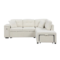 Canapé d'angle 4 places en L de 86,6 po avec lit gigogne, pouf mobile, ports USB et table rabattable avec porte-gobelets
