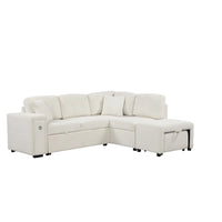 Canapé d'angle 4 places en L de 86,6 po avec lit gigogne, pouf mobile, ports USB et table rabattable avec porte-gobelets