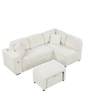 Canapé d'angle 4 places en L de 86,6 po avec lit gigogne, pouf mobile, ports USB et table rabattable avec porte-gobelets
