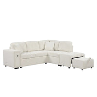 Canapé d'angle 4 places en L de 86,6 po avec lit gigogne, pouf mobile, ports USB et table rabattable avec porte-gobelets