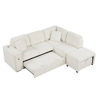 Canapé d'angle 4 places en L de 86,6 po avec lit gigogne, pouf mobile, ports USB et table rabattable avec porte-gobelets