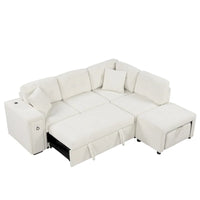 Canapé d'angle 4 places en L de 86,6 po avec lit gigogne, pouf mobile, ports USB et table rabattable avec porte-gobelets