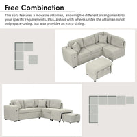 Canapé d'angle 4 places en L de 86,6 po avec lit gigogne, pouf mobile, ports USB et table rabattable avec porte-gobelets
