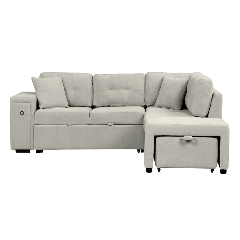 Canapé d'angle 4 places en L de 86,6 po avec lit gigogne, pouf mobile, ports USB et table rabattable avec porte-gobelets