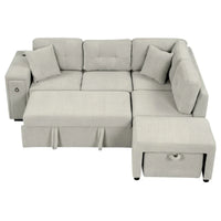 Canapé d'angle 4 places en L de 86,6 po avec lit gigogne, pouf mobile, ports USB et table rabattable avec porte-gobelets