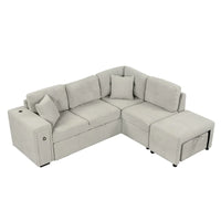 Canapé d'angle 4 places en L de 86,6 po avec lit gigogne, pouf mobile, ports USB et table rabattable avec porte-gobelets