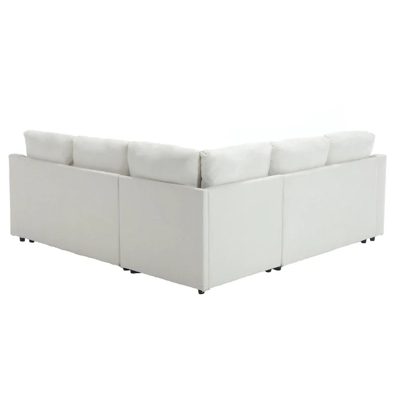 Canapé sectionnel en L 5 places de 81,5 po avec lit escamotable et 6 coussins, divan d'angle multifonction pour le salon