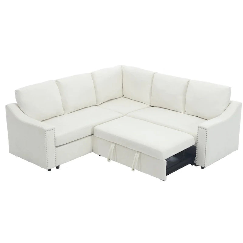 Canapé sectionnel en L 5 places de 81,5 po avec lit escamotable et 6 coussins, divan d'angle multifonction pour le salon