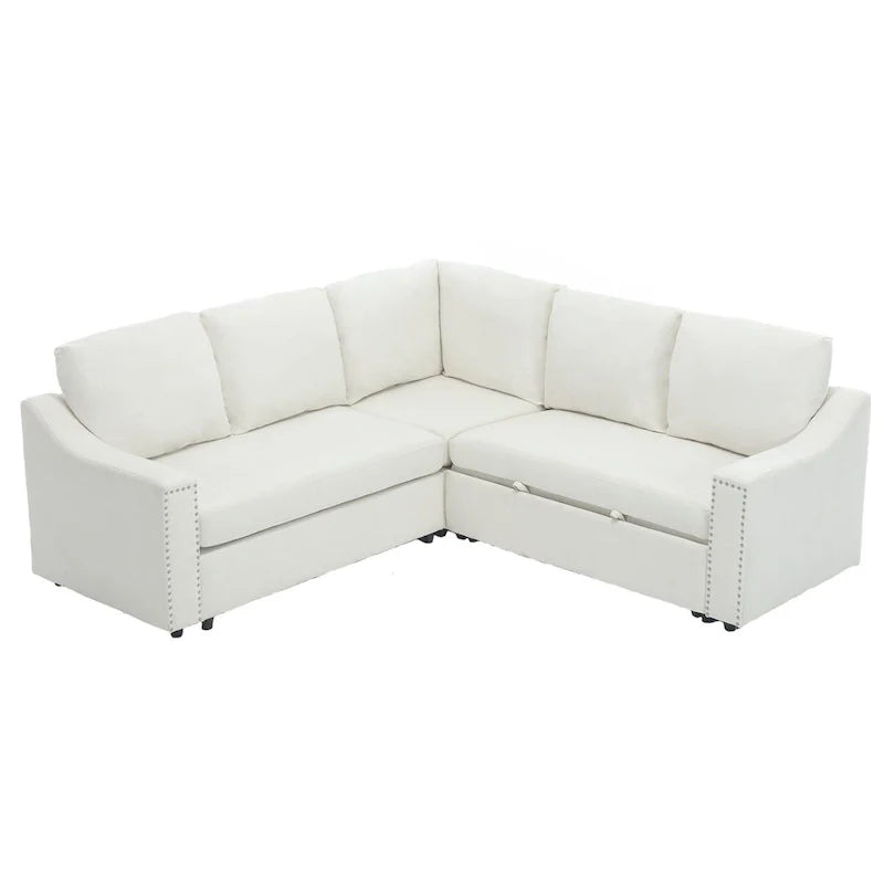 Canapé sectionnel en L 5 places de 81,5 po avec lit escamotable et 6 coussins, divan d'angle multifonction pour le salon