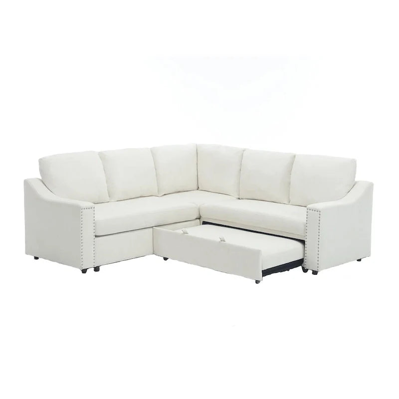 Canapé sectionnel en L 5 places de 81,5 po avec lit escamotable et 6 coussins, divan d'angle multifonction pour le salon