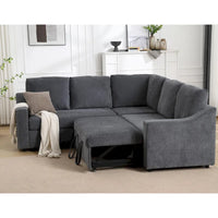 Canapé sectionnel en L 5 places de 81,5 po avec lit escamotable et 6 coussins, divan d'angle multifonction pour le salon