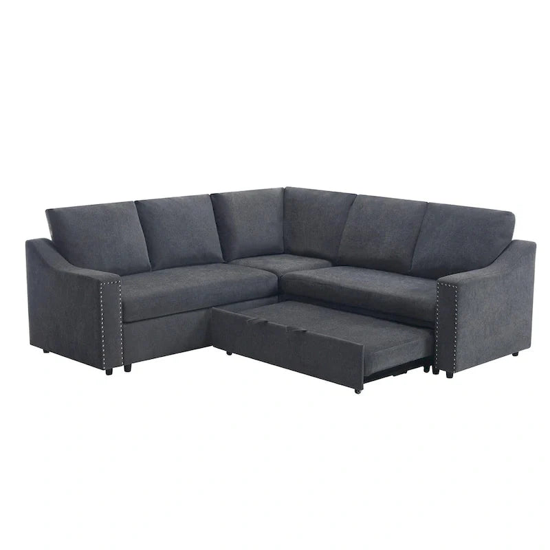 Canapé sectionnel en L 5 places de 81,5 po avec lit escamotable et 6 coussins, divan d'angle multifonction pour le salon