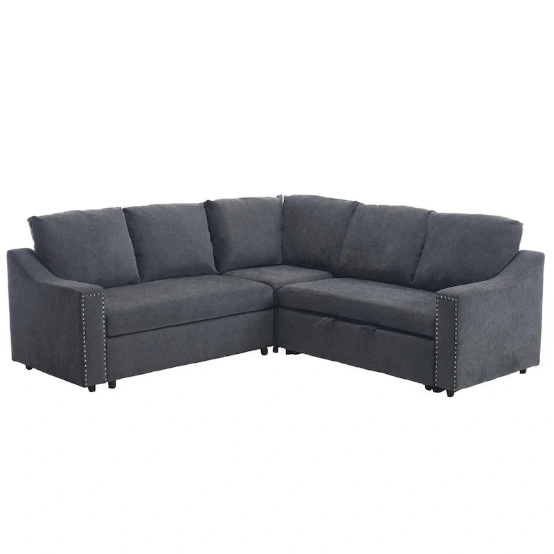 Canapé sectionnel en L 5 places de 81,5 po avec lit escamotable et 6 coussins, divan d'angle multifonction pour le salon
