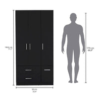 35.4 Armoire moderne à quatre portes avec 2 tiroirs, six étagères et une tringle de penderie