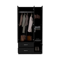 35.4 Armoire moderne à quatre portes avec 2 tiroirs, six étagères et une tringle de penderie