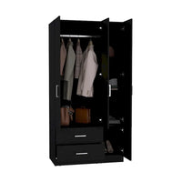 35.4 Armoire moderne à quatre portes avec 2 tiroirs, six étagères et une tringle de penderie
