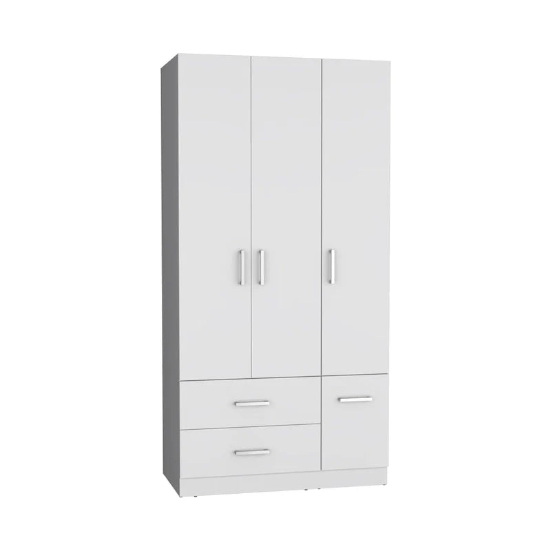 35.4 Armoire moderne à quatre portes avec 2 tiroirs, six étagères et une tringle de penderie